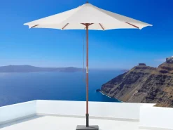 Hot Beliani Set da pranzo da giardino 6 posti TOLVE con Ombrellone (12 opzioni) Legno d'acacia Marrone Beige Marrone