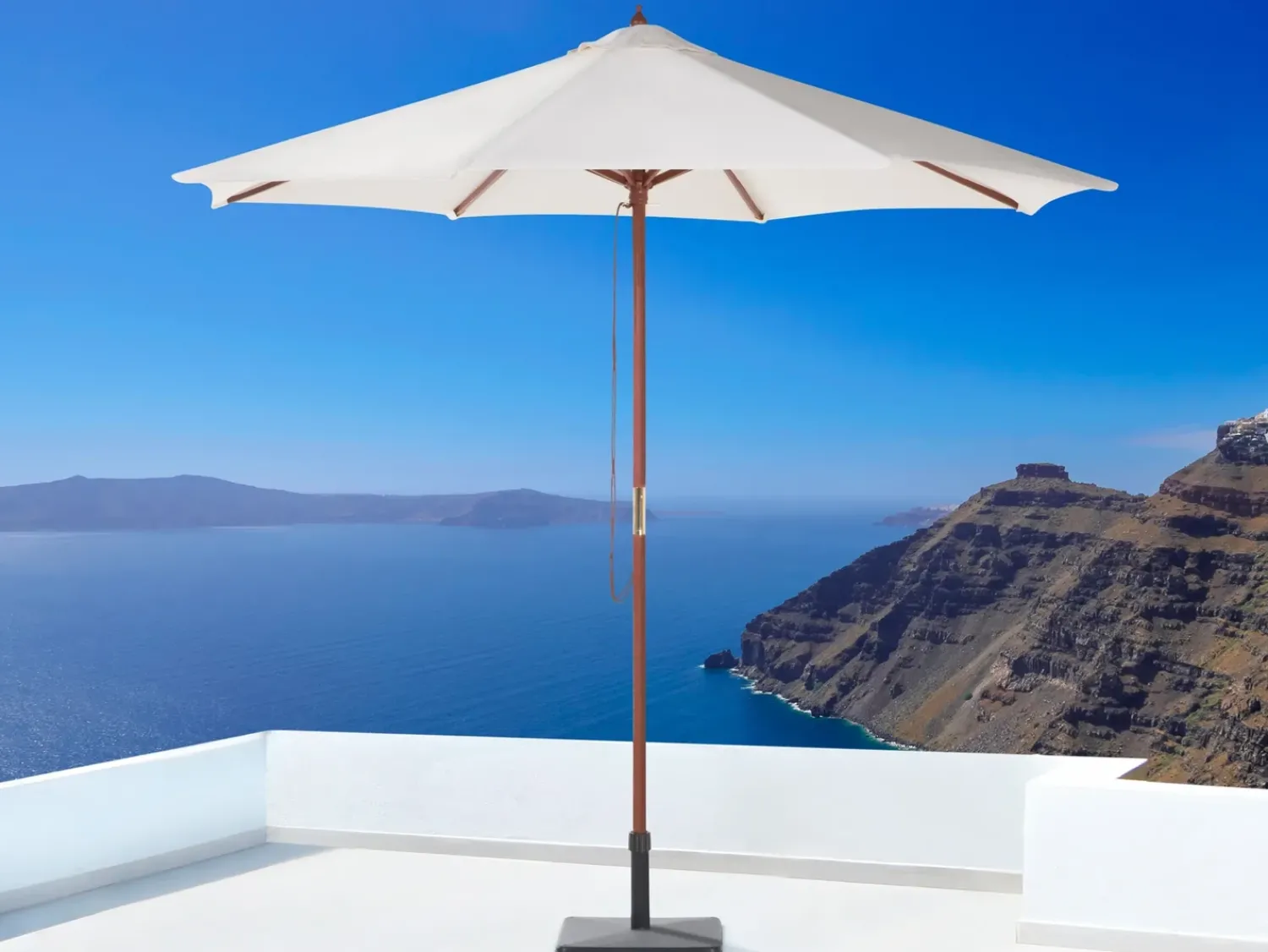 Hot Beliani Set da pranzo da giardino 6 posti TOLVE con Ombrellone (12 opzioni) Legno d'acacia Marrone Beige Marrone