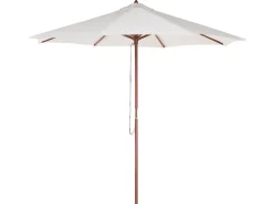 Hot Beliani Set da pranzo da giardino 6 posti TOLVE con Ombrellone (12 opzioni) Legno d'acacia Marrone Beige Marrone