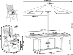 Best Beliani Set da pranzo da giardino 6 posti JAVA con Ombrellone (12 opzioni) Legno d'acacia Marrone chiaro Beige Marrone