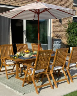 Best Beliani Set da pranzo da giardino 6 posti JAVA con Ombrellone (12 opzioni) Legno d'acacia Marrone chiaro Beige Marrone