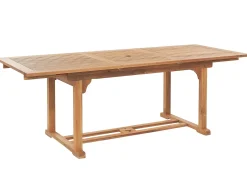 Best Beliani Set da pranzo da giardino 6 posti JAVA con Ombrellone (12 opzioni) Legno d'acacia Marrone chiaro Beige Marrone