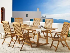 Best Beliani Set da pranzo da giardino 6 posti JAVA con Ombrellone (12 opzioni) Legno d'acacia Marrone chiaro Beige Marrone