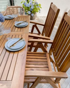 Best Beliani Set da pranzo da giardino 6 posti JAVA con Ombrellone (12 opzioni) Legno d'acacia Marrone chiaro Beige Marrone