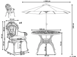 Outlet Beliani Set da pranzo da giardino 4 posti SAPRI con Ombrellone (16 opzioni) Metallo Marrone scuro Beige Verde Marrone