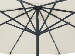 Outlet Beliani Set da pranzo da giardino 4 posti SAPRI con Ombrellone (16 opzioni) Metallo Marrone scuro Beige Verde Marrone