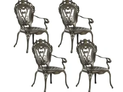 Outlet Beliani Set da pranzo da giardino 4 posti SAPRI con Ombrellone (16 opzioni) Metallo Marrone scuro Beige Verde Marrone