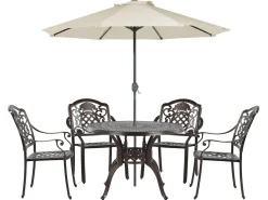 Online Beliani Set da pranzo da giardino 4 posti SALENTO con Ombrellone (16 opzioni) Metallo Marrone scuro Beige Marrone