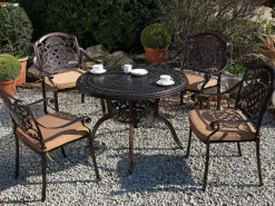 Online Beliani Set da pranzo da giardino 4 posti SALENTO con Ombrellone (16 opzioni) Metallo Marrone scuro Beige Marrone