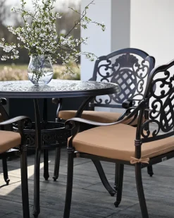 Online Beliani Set da pranzo da giardino 4 posti SALENTO con Ombrellone (16 opzioni) Metallo Marrone scuro Beige Marrone