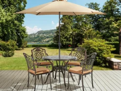 Online Beliani Set da pranzo da giardino 4 posti SALENTO con Ombrellone (16 opzioni) Metallo Marrone scuro Beige Marrone