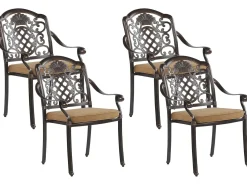 Online Beliani Set da pranzo da giardino 4 posti SALENTO con Ombrellone (16 opzioni) Metallo Marrone scuro Beige Marrone