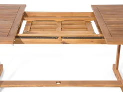Hot Beliani Set da pranzo da giardino 6 posti MAUI con Ombrellone (12 opzioni) Legno d'acacia Marrone chiaro Beige Marrone