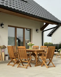 Hot Beliani Set da pranzo da giardino 6 posti MAUI con Ombrellone (12 opzioni) Legno d'acacia Marrone chiaro Beige Marrone