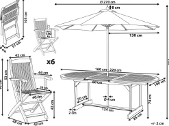 Hot Beliani Set da pranzo da giardino 6 posti MAUI con Ombrellone (12 opzioni) Legno d'acacia Marrone chiaro Beige Marrone