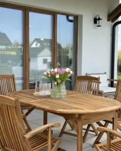Hot Beliani Set da pranzo da giardino 6 posti MAUI con Ombrellone (12 opzioni) Legno d'acacia Marrone chiaro Beige Marrone