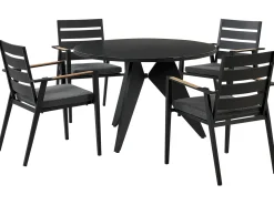 Sale Beliani Set da pranzo da giardino 4 posti OLMETTO/TAVIANO con cuscini Metallo Nero Grigio Marrone Nero