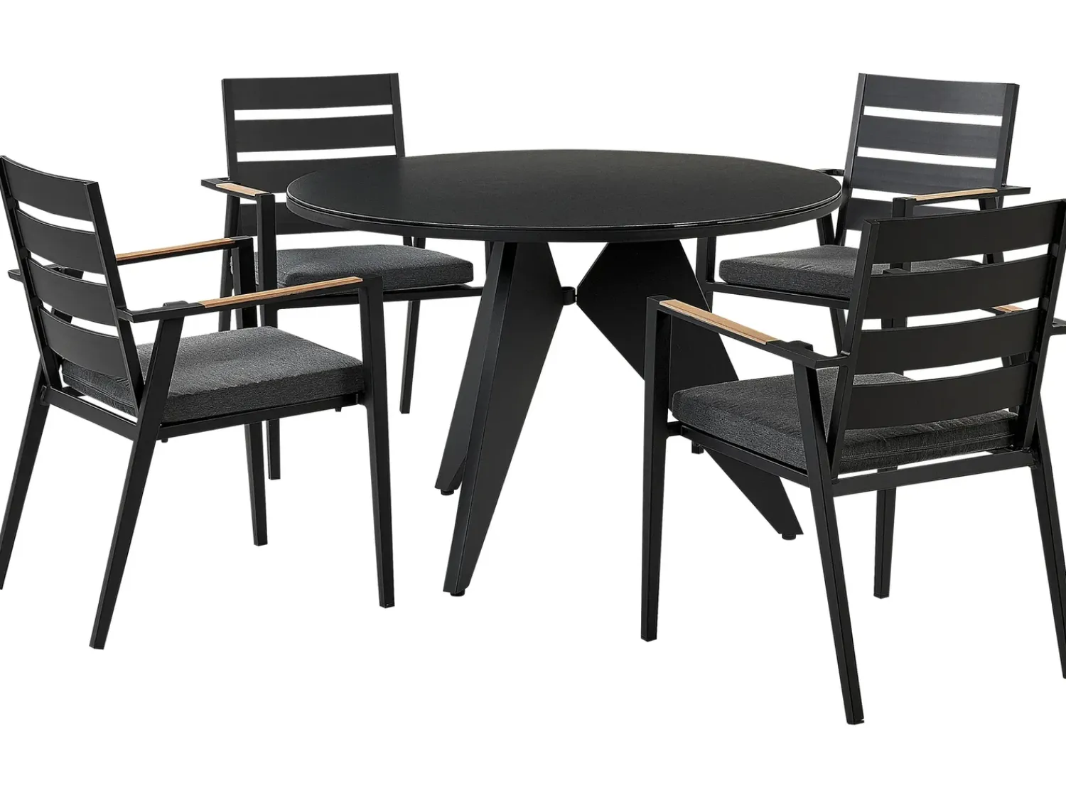Sale Beliani Set da pranzo da giardino 4 posti OLMETTO/TAVIANO con cuscini Metallo Nero Grigio Marrone Nero