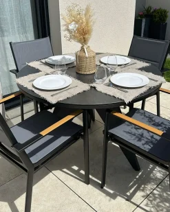 Best Beliani Set da pranzo da giardino 4 posti OLMETTO/BUSSETO Metallo Nero Grigio Marrone Nero