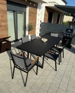 Best Beliani Set da pranzo da giardino 6 posti VALCANETTO/BUSSETO Metallo Nero Grigio Nero