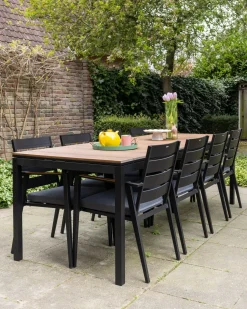 Discount Beliani Set da pranzo da giardino 8 posti VALCANETTO/TAVIANO con cuscini Metallo Nero Grigio Marrone Nero