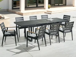Discount Beliani Set da pranzo da giardino 8 posti VALCANETTO/TAVIANO con cuscini Metallo Nero Grigio Marrone Nero