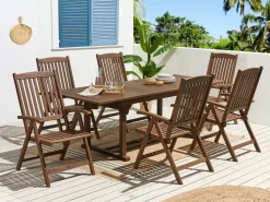 New Beliani Set da pranzo da giardino 6 posti AMANTEA Legno d'acacia scuro Marrone