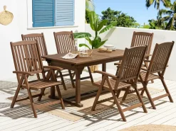 New Beliani Set da pranzo da giardino 6 posti AMANTEA Legno d'acacia scuro Marrone