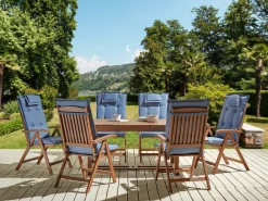 Discount Beliani Set da pranzo da giardino 6 posti AMANTEA con cuscini Legno d'acacia Blu Blu Marrone