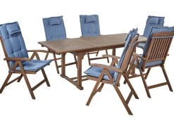 Discount Beliani Set da pranzo da giardino 6 posti AMANTEA con cuscini Legno d'acacia Blu Blu Marrone