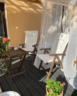 Hot Beliani Set da pranzo da giardino 6 posti AMANTEA con cuscini Legno d'acacia Bianco sporco Bianco Marrone