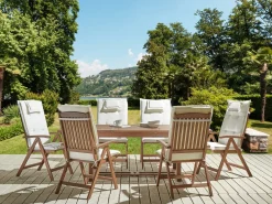 Hot Beliani Set da pranzo da giardino 6 posti AMANTEA con cuscini Legno d'acacia Bianco sporco Bianco Marrone