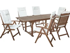 Hot Beliani Set da pranzo da giardino 6 posti AMANTEA con cuscini Legno d'acacia Bianco sporco Bianco Marrone