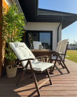 Hot Beliani Set da pranzo da giardino 6 posti AMANTEA con cuscini Legno d'acacia Bianco sporco Bianco Marrone