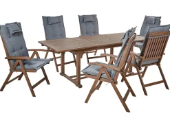 Outlet Beliani Set da pranzo da giardino 6 posti AMANTEA con cuscini Legno d'acacia Grigio Grigio Marrone