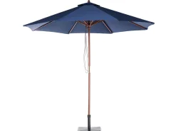 Hot Beliani Set da pranzo da giardino 6 posti AMANTEA con Ombrellone Legno d'acacia Blu Blu Marrone