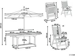 New Beliani Set da pranzo da giardino 6 posti AMANTEA con Ombrellone Legno d'acacia Rosso Marrone Rosso