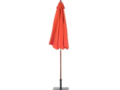 New Beliani Set da pranzo da giardino 6 posti AMANTEA con Ombrellone Legno d'acacia Rosso Marrone Rosso