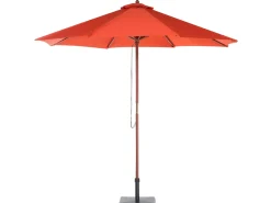 New Beliani Set da pranzo da giardino 6 posti AMANTEA con Ombrellone Legno d'acacia Rosso Marrone Rosso