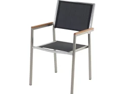 Hot Beliani Set da pranzo da giardino 6 posti COSOLETO/GROSSETO Vetro temperato Effetto granito Nero Argento Nero