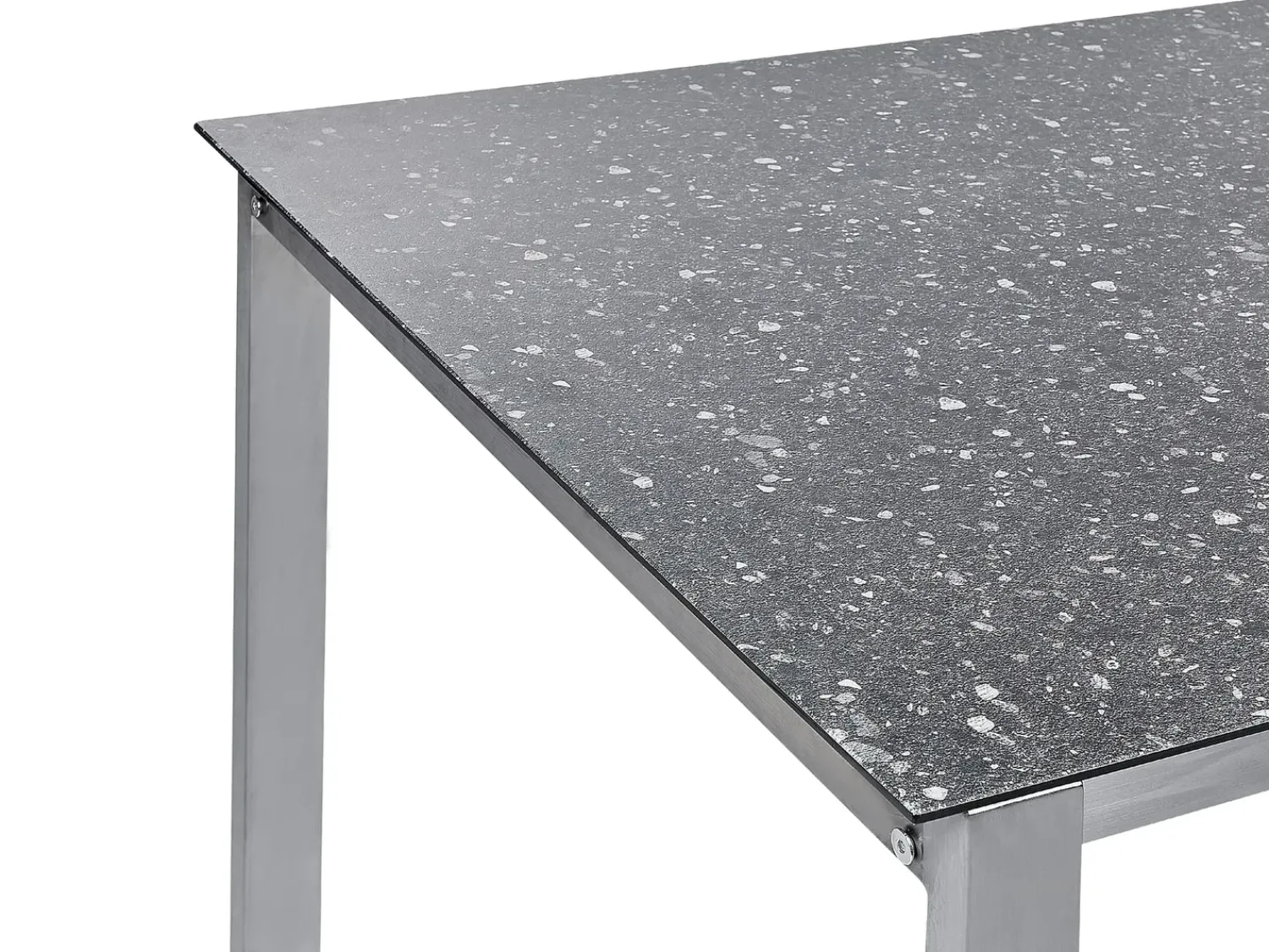 Outlet Beliani Set da pranzo da giardino 4 posti COSOLETO/GROSSETO Vetro temperato Effetto granito Nero Argento Nero