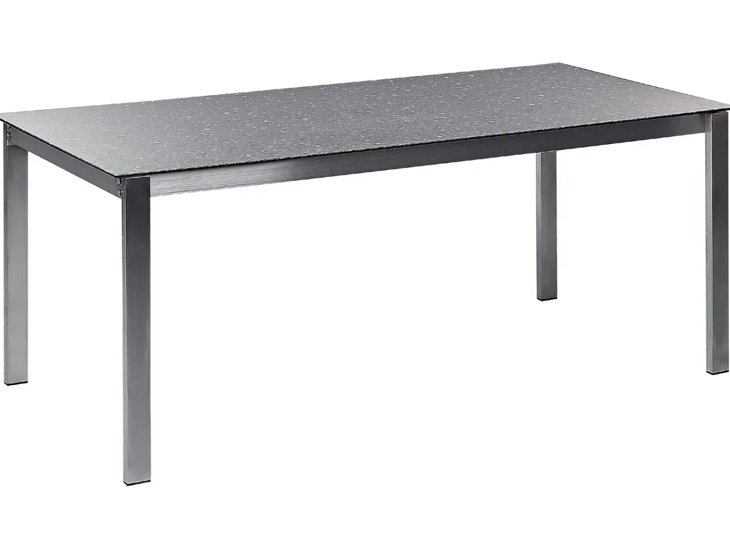 Outlet Beliani Set da pranzo da giardino 4 posti COSOLETO/GROSSETO Vetro temperato Effetto granito Nero Argento Nero