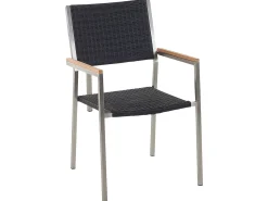 Hot Beliani Set da pranzo da giardino 6 posti COSOLETO/GROSSETO Vetro temperato Effetto granito Nero Argento Nero