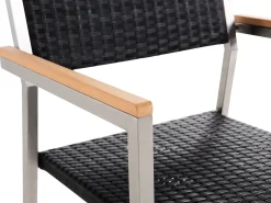 Hot Beliani Set da pranzo da giardino 6 posti COSOLETO/GROSSETO Vetro temperato Effetto granito Nero Argento Nero