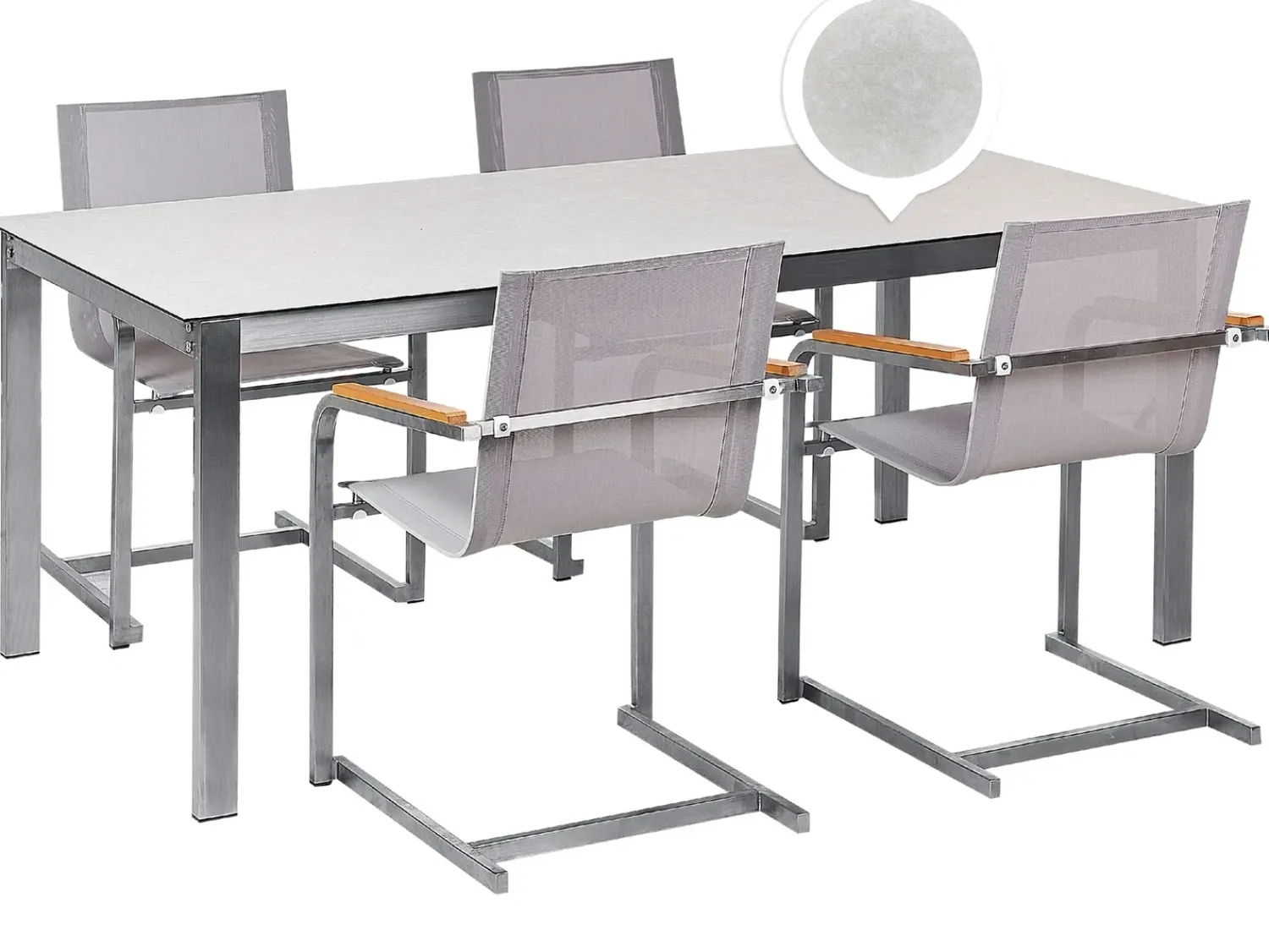 Outlet Beliani Set da pranzo da giardino 4 posti COSOLETO Vetro temperato Bianco Argento Bianco Beige
