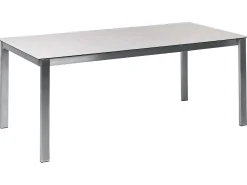 Discount Beliani Set da pranzo da giardino 4 posti COSOLETO/GROSSETO Vetro temperato Effetto marmo Bianco/Beige Argento Bianco Beige
