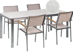 Discount Beliani Set da pranzo da giardino 4 posti COSOLETO/GROSSETO Vetro temperato Effetto marmo Bianco/Beige Argento Bianco Beige