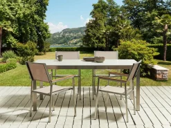 Discount Beliani Set da pranzo da giardino 4 posti COSOLETO/GROSSETO Vetro temperato Effetto marmo Bianco/Beige Argento Bianco Beige
