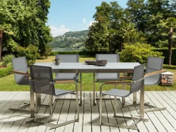 Sale Beliani Set da pranzo da giardino 6 posti COSOLETO Vetro temperato Grigio Argento Grigio