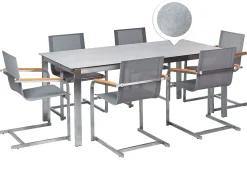 Sale Beliani Set da pranzo da giardino 6 posti COSOLETO Vetro temperato Grigio Argento Grigio